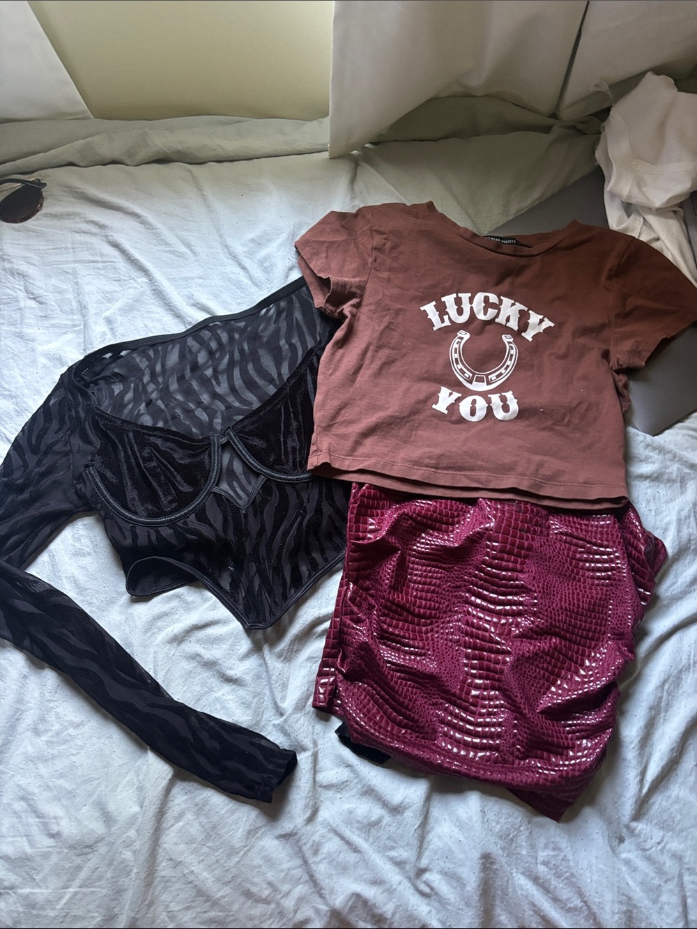 Lucky You Brown Graphic Crop Tee - Women